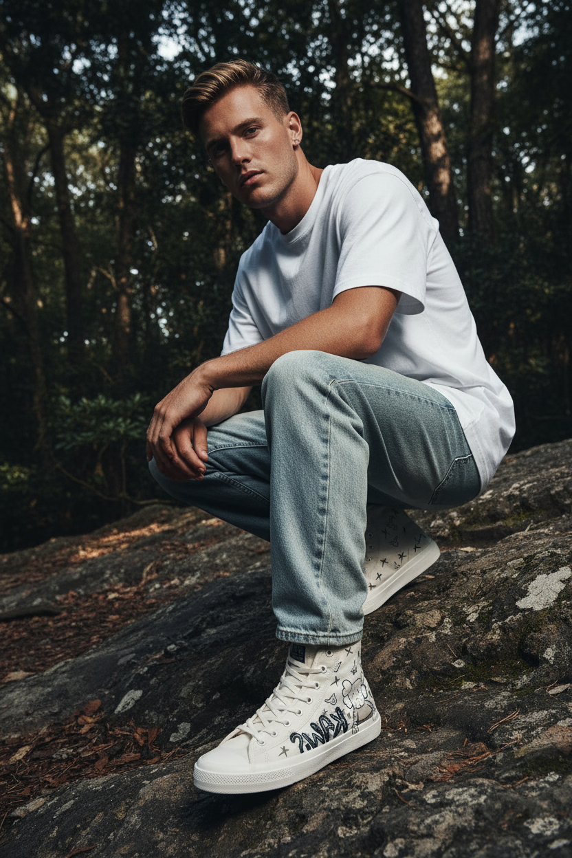 Hypebeast Outfit Ideas Male Model Doodle Sneakers
