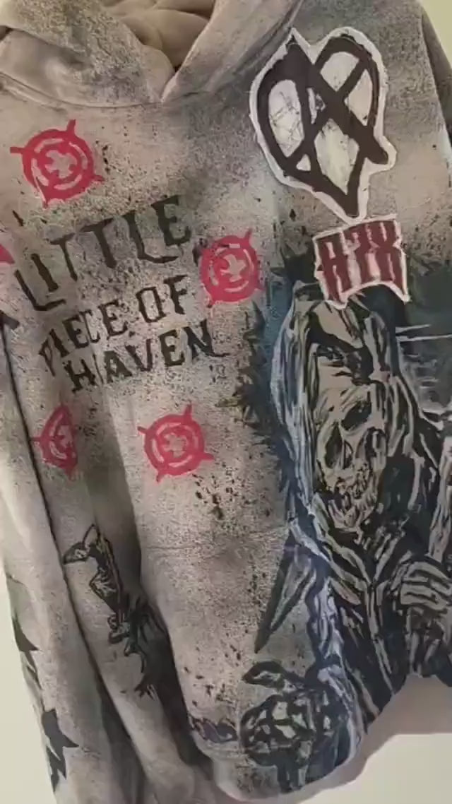 hand-painted Avenged Sevenfold hoodie with Deathbat street art for a gothic outfit