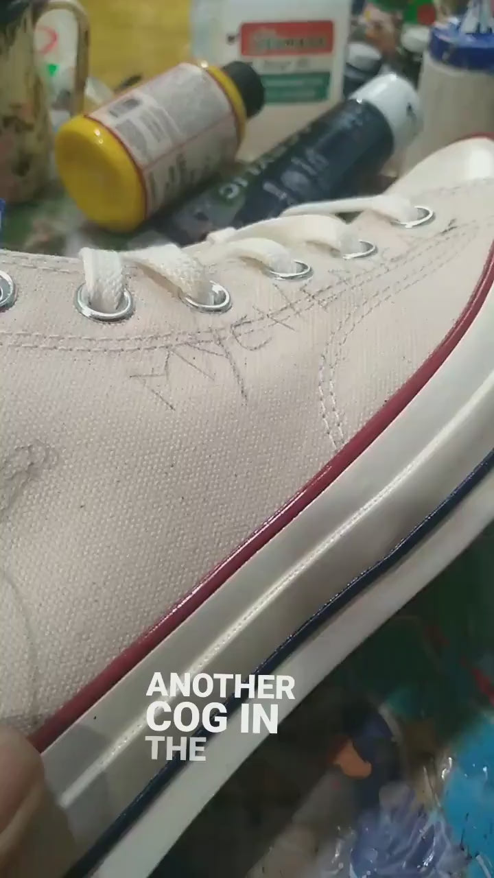 the process of making hand-painted MCR design shoes