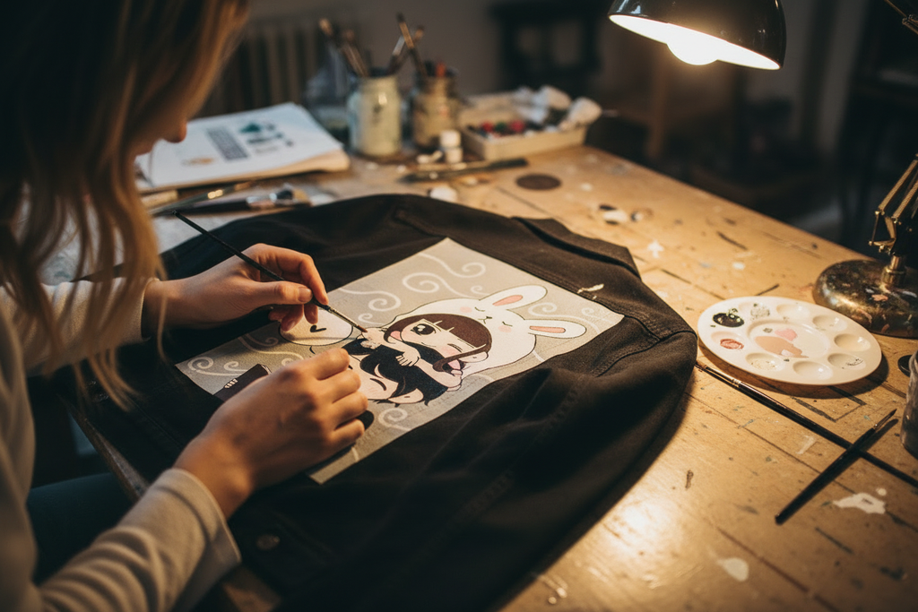 Proses Hand-Painting Cute cartoon Anime Jacket