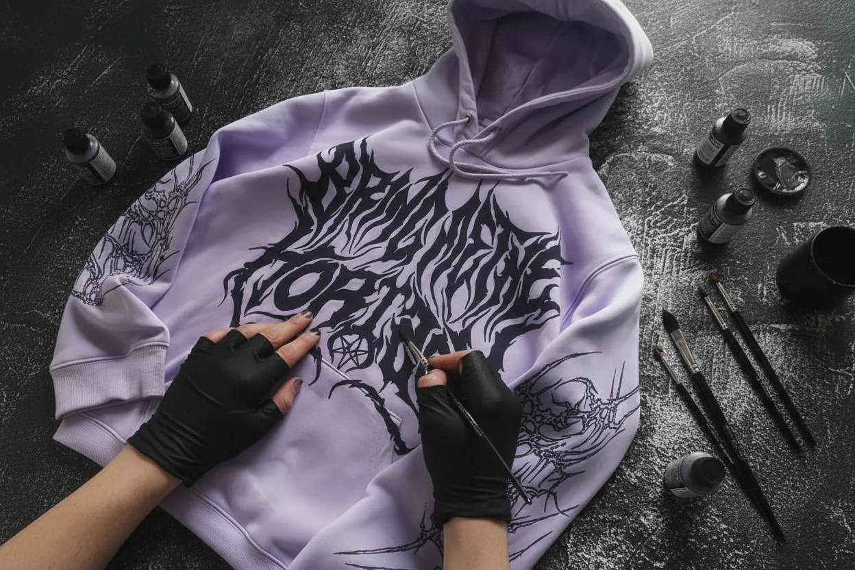 Proses Hand-Painting Gothic Hoodie