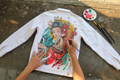 Proses Hand-Painting Japanese Denim Jacket samurai onna-bugeisha mural for an artistic outfit